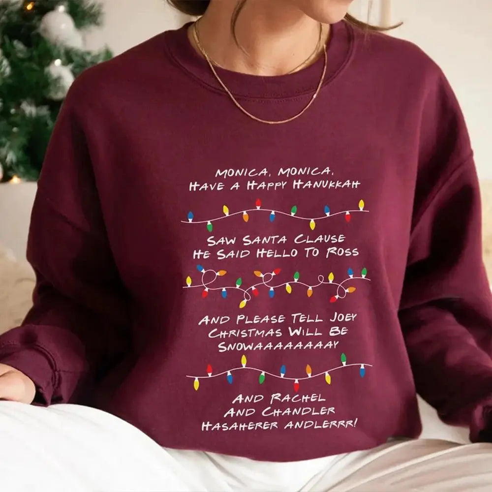 Friends Inspired Holiday Crewneck Sweatshirt Phoebe's Song Shirt Merry Christmas Long Sleeves Sweatshirts Natalia Home Fashion   Burgundy-XXXL Natalia Home Fashion