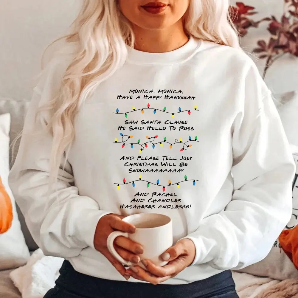 Friends Inspired Holiday Crewneck Sweatshirt Phoebe's Song Shirt Merry Christmas Long Sleeves Sweatshirts Natalia Home Fashion   WHITE-XXXL Natalia Home Fashion