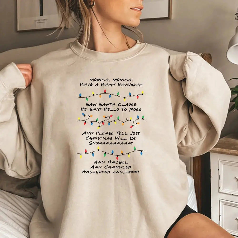 Friends Inspired Holiday Crewneck Sweatshirt Phoebe's Song Shirt Merry Christmas Long Sleeves Sweatshirts Natalia Home Fashion   Khaki-XXXL Natalia Home Fashion