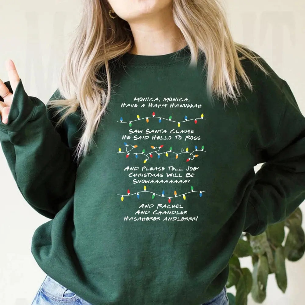 Friends Inspired Holiday Crewneck Sweatshirt Phoebe's Song Shirt Merry Christmas Long Sleeves Sweatshirts Natalia Home Fashion   Dark-Green-XXXL Natalia Home Fashion