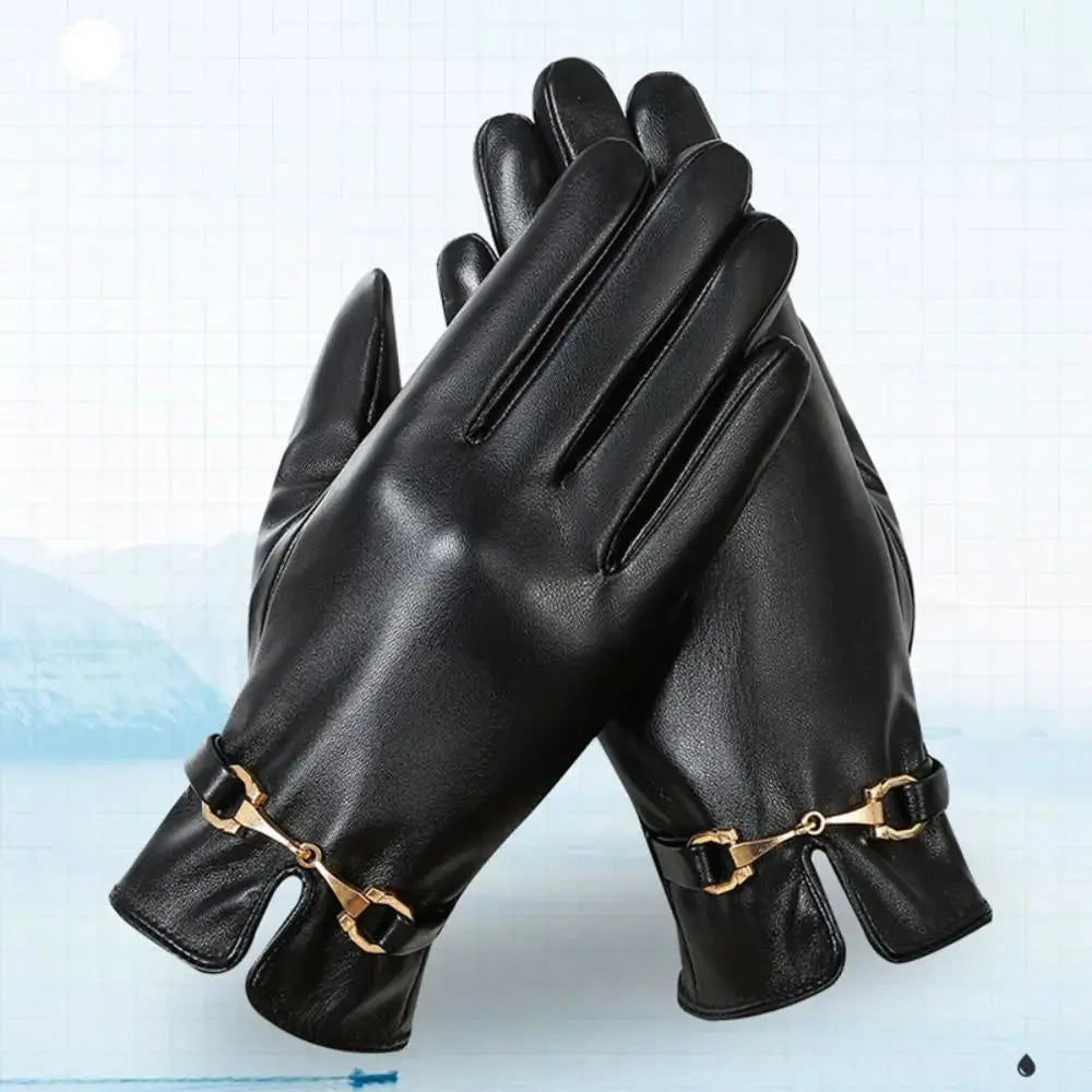 Full Finger PU Leather Gloves Windproof Waterproof Driving Gloves Thicken Winter Warm Touch Screen Gloves Outdoor Sports Natalia Home Fashion    Natalia Home Fashion