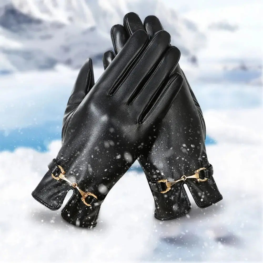 Full Finger PU Leather Gloves Windproof Waterproof Driving Gloves Thicken Winter Warm Touch Screen Gloves Outdoor Sports Natalia Home Fashion    Natalia Home Fashion