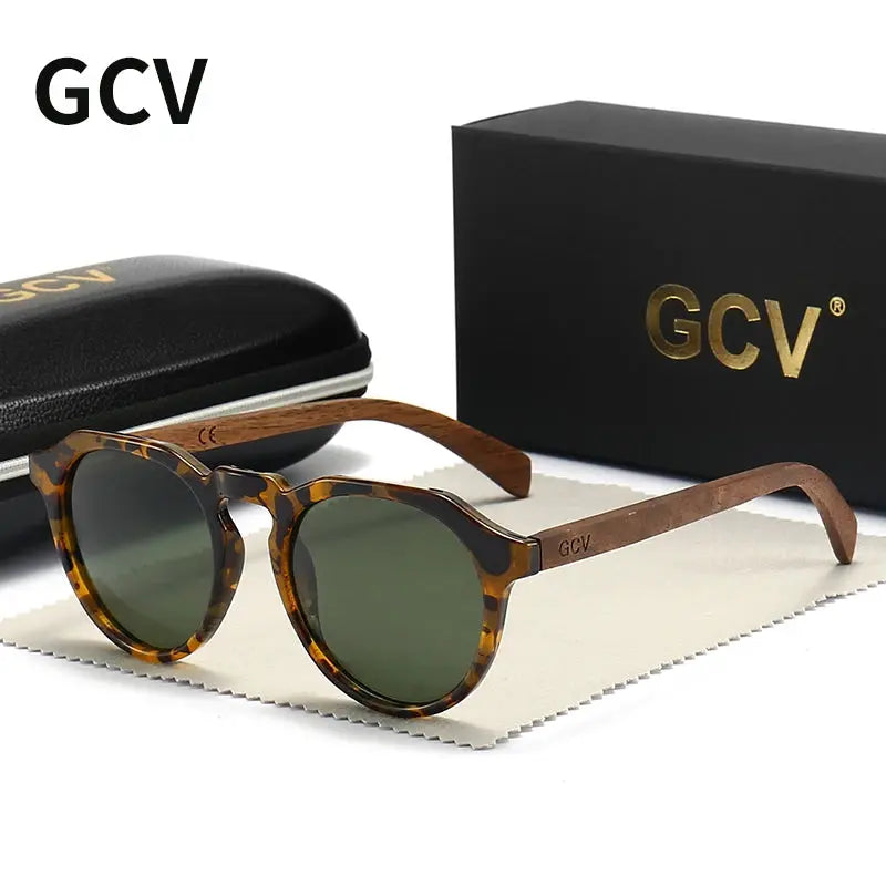 GCV Brand Advanced Walnut Wood Hawksbill Leopard Grain Frames Ultralight Sunglasses Men Women Female Polarized  Delicate Fashion Natalia Home Fashion    Natalia Home Fashion