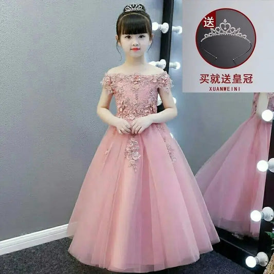 Glitz Flower Girl Dress Shoulder less Wedding Dress Appliques Party Princess Birthday Dress First Communion Gown for Girls Natalia Home Fashion Glitz Flower Girl Dress   Natalia Home Fashion