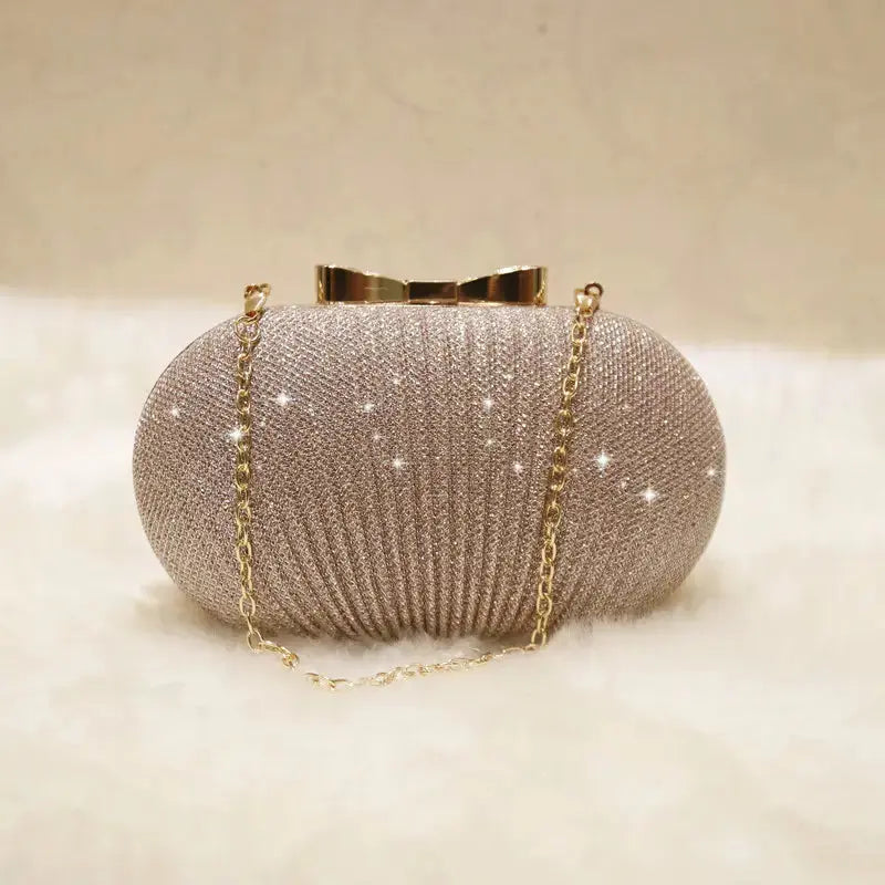 Golden Evening Clutch Women Bags Wedding Shiny Handbags Bridal Metal Bow Clutches Chain Shoulder Bag My Store