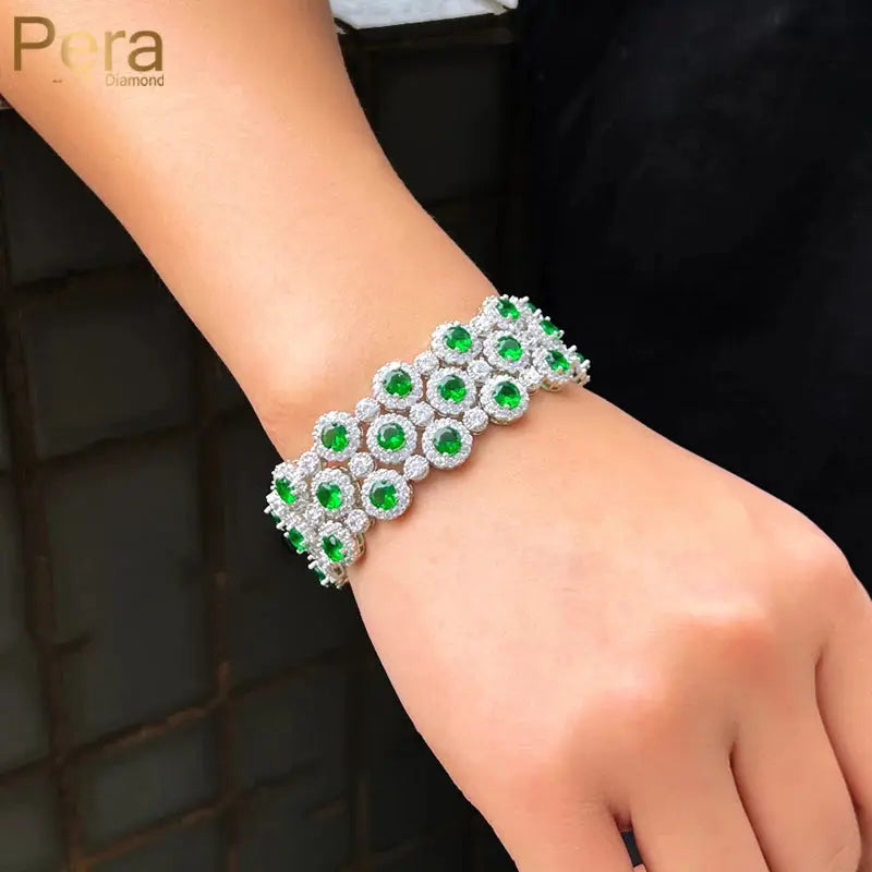 Gorgeous Green White Cubic Zirconia Large Wide Bracelets Bangles Luxury Wedding Banquet Party Jewelry for Women Natalia Home Fashion    Natalia Home Fashion