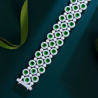 Gorgeous Green White Cubic Zirconia Large Wide Bracelets Bangles Luxury Wedding Banquet Party Jewelry for Women Natalia Home Fashion    Natalia Home Fashion