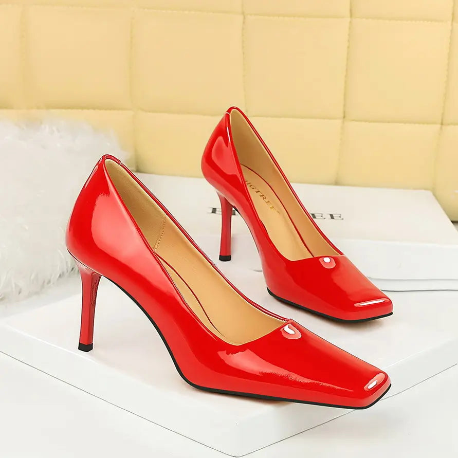 Shoes Square Toe Women  Patent Leather High Heels stiletto shoes Career Office Shoes Sexy Party Shoes Women My Store Heels   Natalia Home Fashion