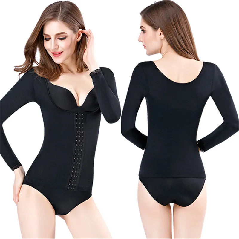 Women's Corset Top Long Sleeve Seamless Waist Shaper Underwear Arm Shaper Tummy Slimming Sheath Flat Belly Shaperwear Natalia Home Fashion   Black-3XL Natalia Home Fashion