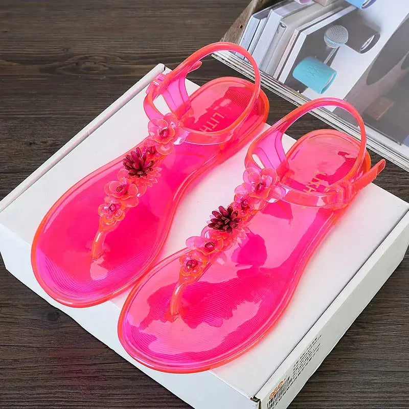 Handwork Flower Women jelly Sandals  Clip Toe Flip Flops Shoes Female Flat Casual Beach Holiday Non-slip Slippers Natalia Home Fashion    Natalia Home Fashion