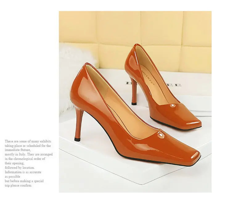 Shoes Square Toe Women  Patent Leather High Heels stiletto shoes Career Office Shoes Sexy Party Shoes Women My Store Heels   Natalia Home Fashion