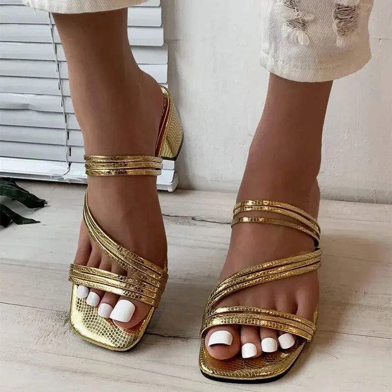 High Heels Sandals Women's Shoes Trends Sexy Gold Fashion Slippers Square Toe Thick With Luxury Party Shoes Natalia Home Fashion    Natalia Home Fashion