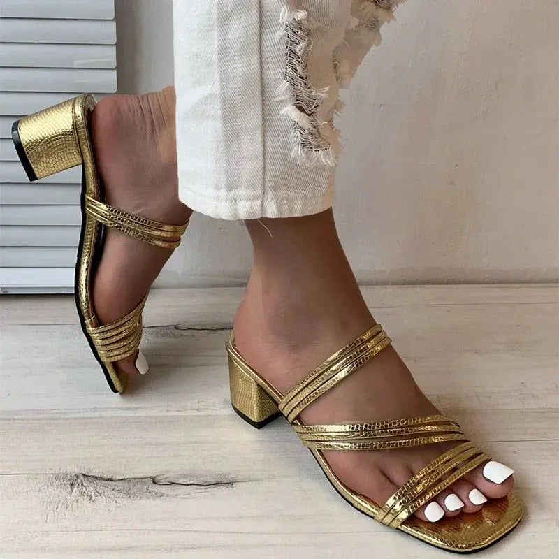 High Heels Sandals Women's Shoes Trends Sexy Gold Fashion Slippers Square Toe Thick With Luxury Party Shoes Natalia Home Fashion    Natalia Home Fashion