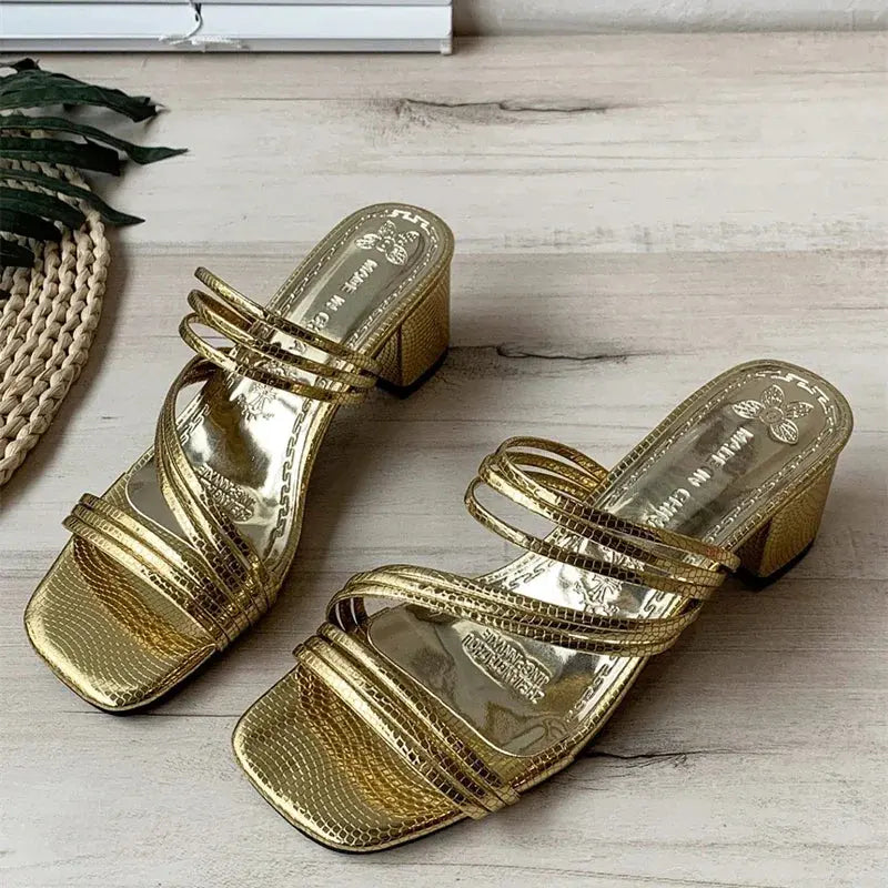 High Heels Sandals Women's Shoes Trends Sexy Gold Fashion Slippers Square Toe Thick With Luxury Party Shoes Natalia Home Fashion   Gold-42 Natalia Home Fashion