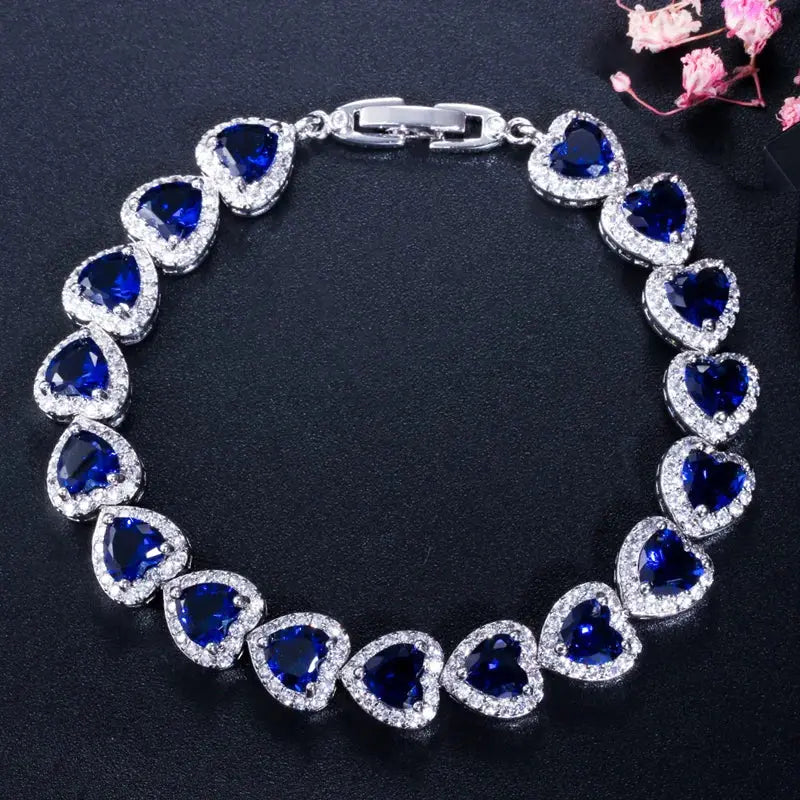 High Quality Royal Blue Cubic Zirconia Silver Color Love Heart CZ Bracelet for Women Party Jewelry Natalia Home Fashion    Natalia Home Fashion