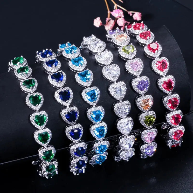 High Quality Royal Blue Cubic Zirconia Silver Color Love Heart CZ Bracelet for Women Party Jewelry Natalia Home Fashion    Natalia Home Fashion