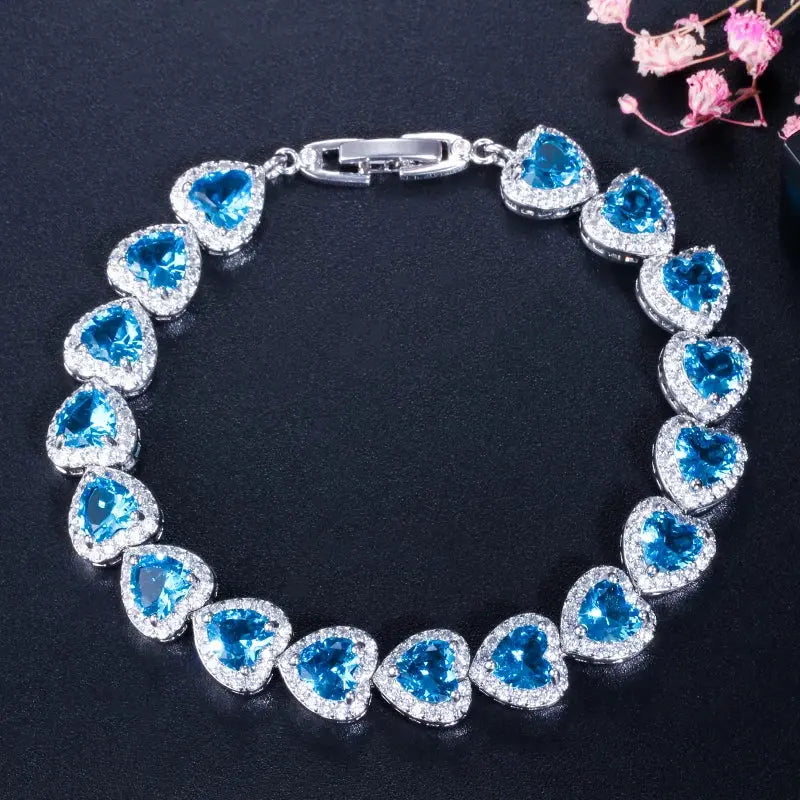 High Quality Royal Blue Cubic Zirconia Silver Color Love Heart CZ Bracelet for Women Party Jewelry Natalia Home Fashion    Natalia Home Fashion