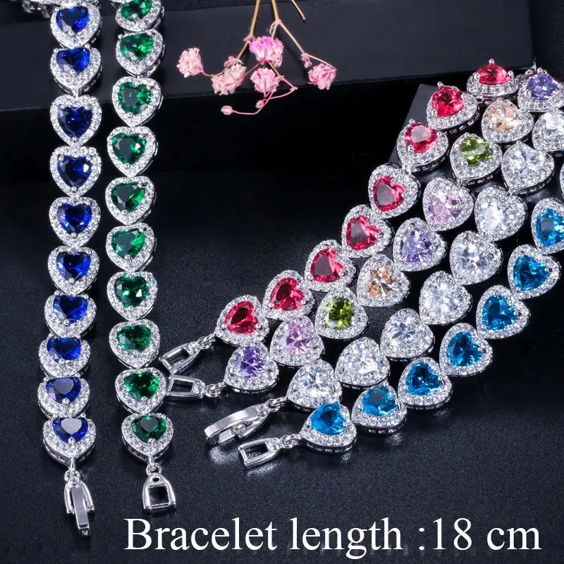 High Quality Royal Blue Cubic Zirconia Silver Color Love Heart CZ Bracelet for Women Party Jewelry Natalia Home Fashion    Natalia Home Fashion