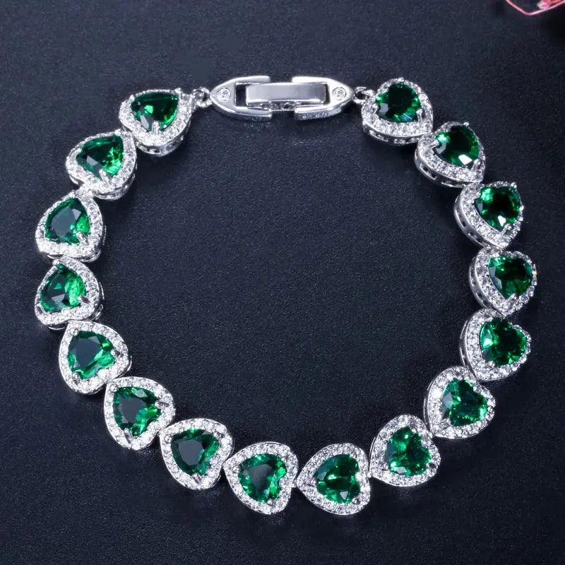 High Quality Royal Blue Cubic Zirconia Silver Color Love Heart CZ Bracelet for Women Party Jewelry Natalia Home Fashion   18cm-Green Natalia Home Fashion