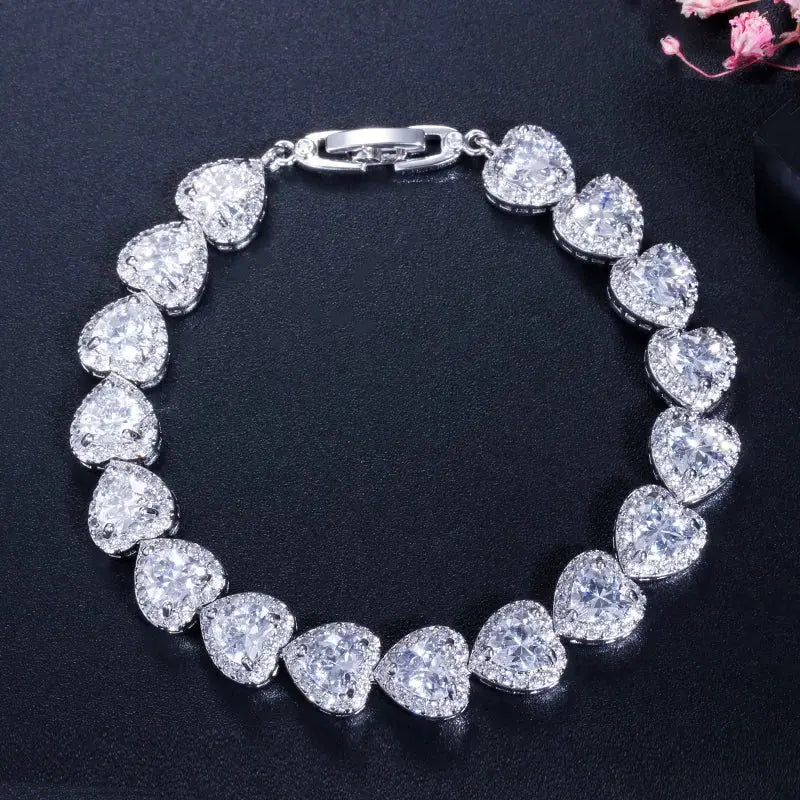 High Quality Royal Blue Cubic Zirconia Silver Color Love Heart CZ Bracelet for Women Party Jewelry Natalia Home Fashion   18cm-White Natalia Home Fashion