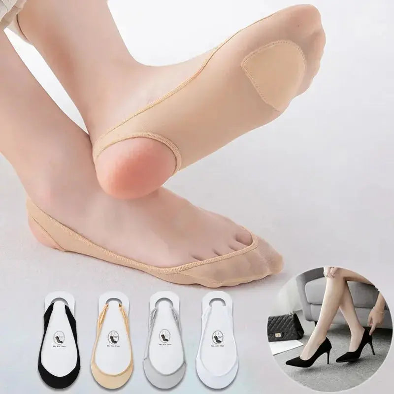 Ice Silk Sponge Pad Half Socks Slippers for Women High Heels Female Stitch Ankle Short Invisible Low Cut Foot Stockings Natalia Home Fashion    Natalia Home Fashion