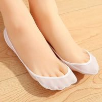 Ice Silk Sponge Pad Half Socks Slippers for Women High Heels Female Stitch Ankle Short Invisible Low Cut Foot Stockings Natalia Home Fashion   WHITE-EUR-34-41 Natalia Home Fashion