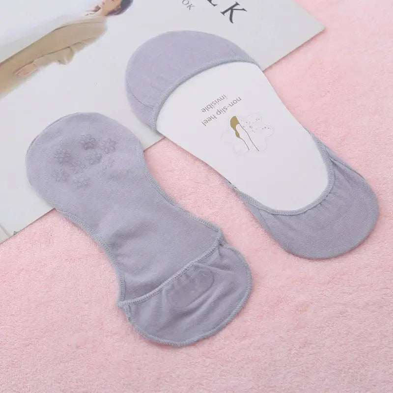 Invisible Boat Socks Women Girls  Thin Breathable Cotton Sock Solid Color High Heels Shoes Non-slip Silicone Short Socks Natalia Home Fashion   Grey-1pair Natalia Home Fashion