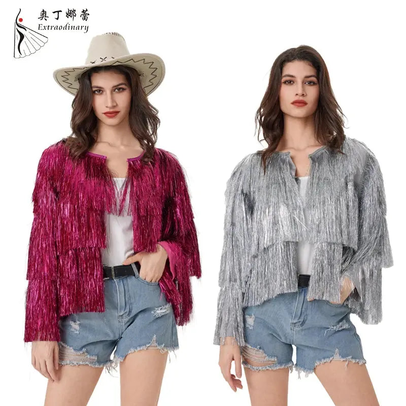 Jacket Women Coat  Club Coat Long Sleeve Trendy Fashion Sequins Tassel  Jacket  festival open front  carnival Natalia Home Fashion    Natalia Home Fashion