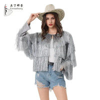 Jacket Women Coat  Club Coat Long Sleeve Trendy Fashion Sequins Tassel  Jacket  festival open front  carnival Natalia Home Fashion    Natalia Home Fashion