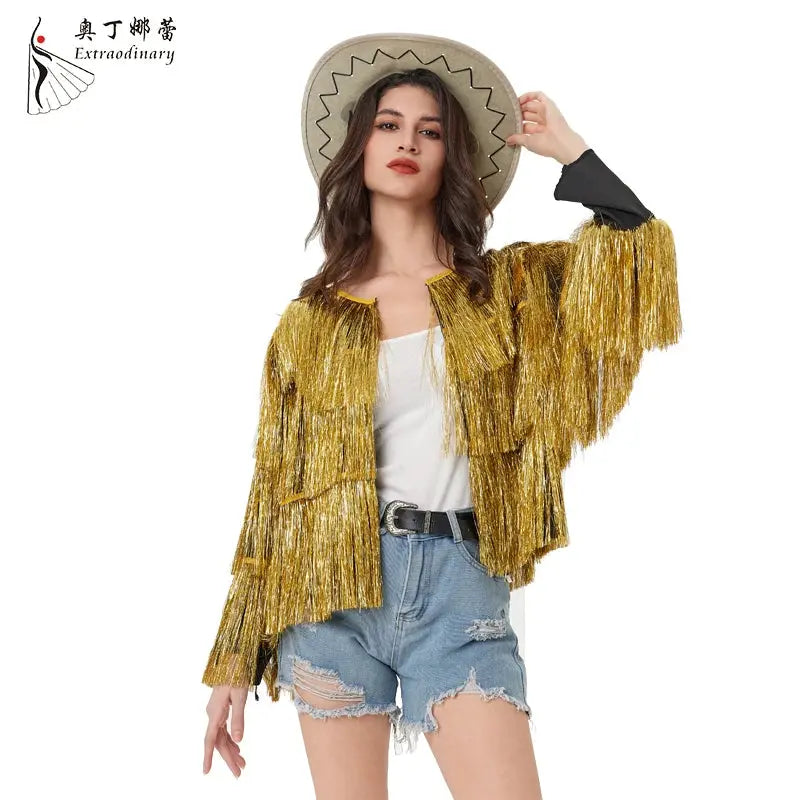 Jacket Women Coat  Club Coat Long Sleeve Trendy Fashion Sequins Tassel  Jacket  festival open front  carnival Natalia Home Fashion    Natalia Home Fashion