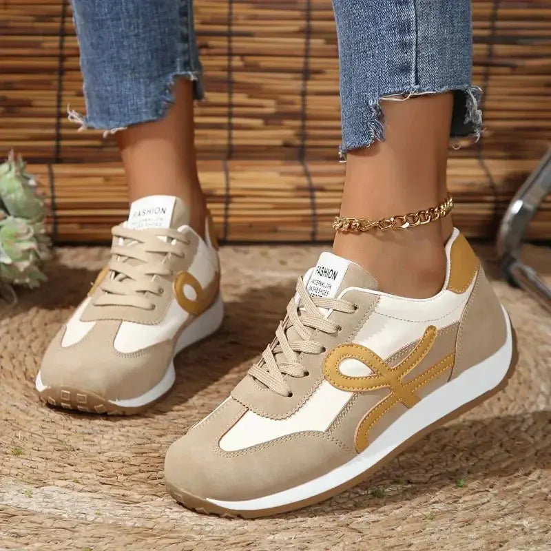 Lace Up Women Sneakers Mixed Colors Round Toe  Ladies Casual Shoes Natalia Home Fashion   Khaki-41 Natalia Home Fashion