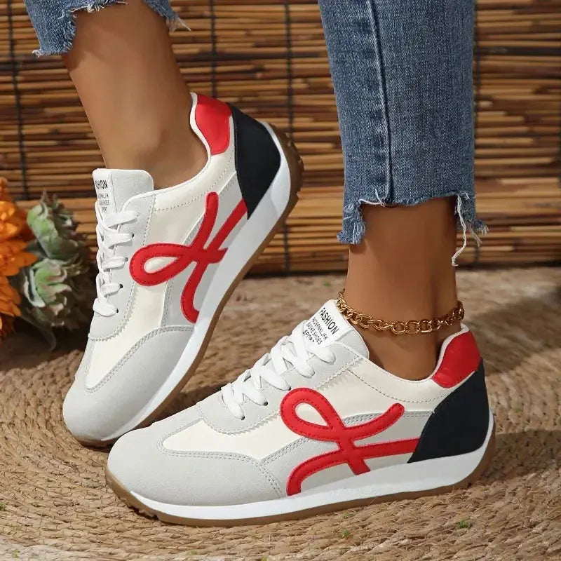 Lace Up Women Sneakers Mixed Colors Round Toe  Ladies Casual Shoes Natalia Home Fashion   Red-41 Natalia Home Fashion