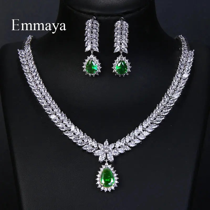 Luxury AAA Cubic Zircon 4 Colors Water Drop Wedding Earrings Necklace For Women Bridal Jewelry Sets Party Set Natalia Home Fashion    Natalia Home Fashion