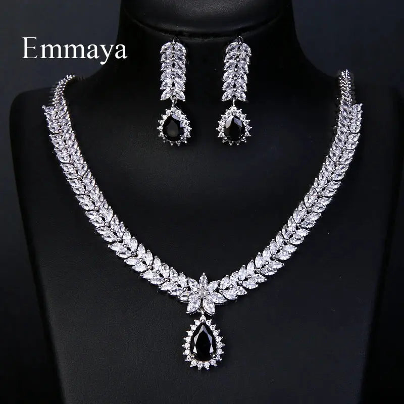 Luxury AAA Cubic Zircon 4 Colors Water Drop Wedding Earrings Necklace For Women Bridal Jewelry Sets Party Set Natalia Home Fashion    Natalia Home Fashion