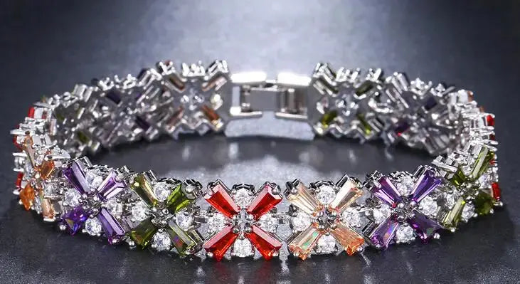 Luxury Bracelet Crystal Bracelets For Women Charm Bracelets & Bangles Female Bridal Wedding Jewelry Natalia Home Fashion   19cm-silver-multicolor Natalia Home Fashion