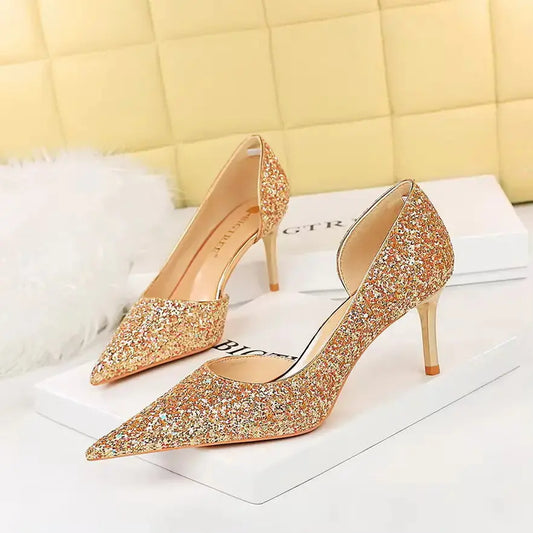 Luxury Heels For Women Wholesale Woman High Heel Shoes Glitter Pointed Toe Heels Sexy Night Club Pumps Lady Office Shoes Pumps Natalia Home Fashion