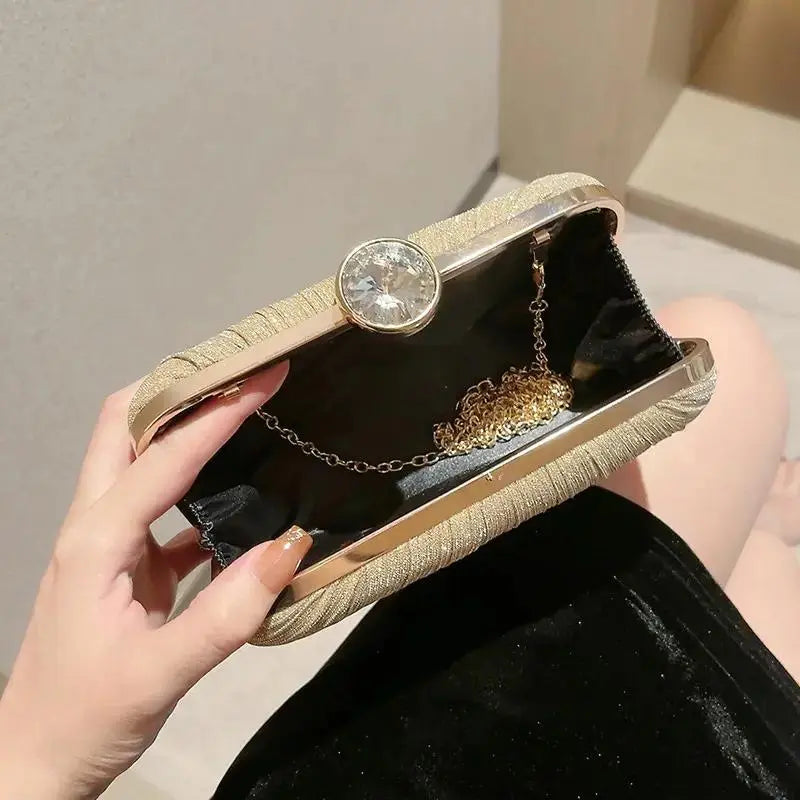 Luxury Rhinestone and Glitter Purse Box-Shaped Evening Bag for Women Solid Pattern Pleated Wedding Clutch for Parties My Store