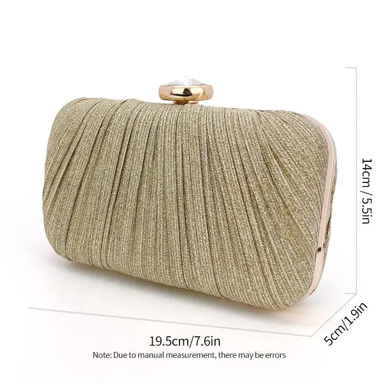 Luxury Rhinestone and Glitter Purse Box-Shaped Evening Bag for Women Solid Pattern Pleated Wedding Clutch for Parties My Store