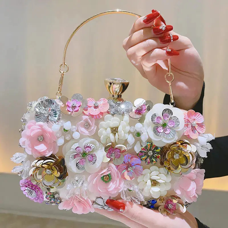 New Fashion Women Clutches Flower Evening Handbag Chain Strap Shoulder Bag Multicolored 3D Flowers Evening Clutch My Store