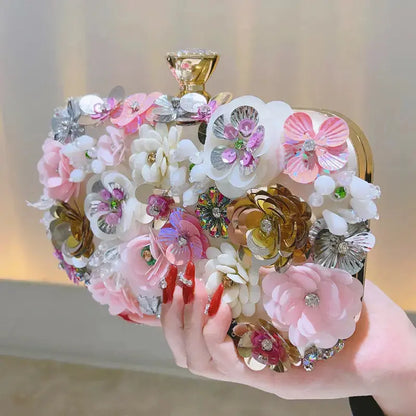 New Fashion Women Clutches Flower Evening Handbag Chain Strap Shoulder Bag Multicolored 3D Flowers Evening Clutch My Store