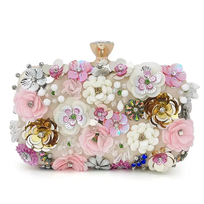 New Fashion Women Clutches Flower Evening Handbag Chain Strap Shoulder Bag Multicolored 3D Flowers Evening Clutch My Store