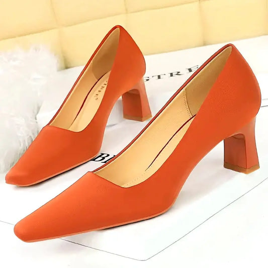 New Silks Satins thick heel pumps Women's Shoes Square Head Women Pumps Professional OL Office High Heels My Store