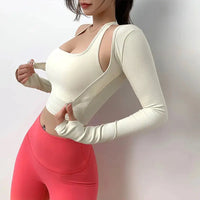 Padded Gym Shirts Long Sleeve Women Yoga Shirts  Two Pieces Fitness Tops with Under bust wired Sexy Workout Top Natalia Home Fashion    Natalia Home Fashion