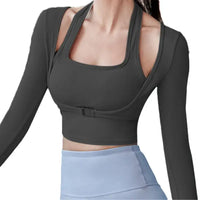 Padded Gym Shirts Long Sleeve Women Yoga Shirts  Two Pieces Fitness Tops with Under bust wired Sexy Workout Top Natalia Home Fashion    Natalia Home Fashion