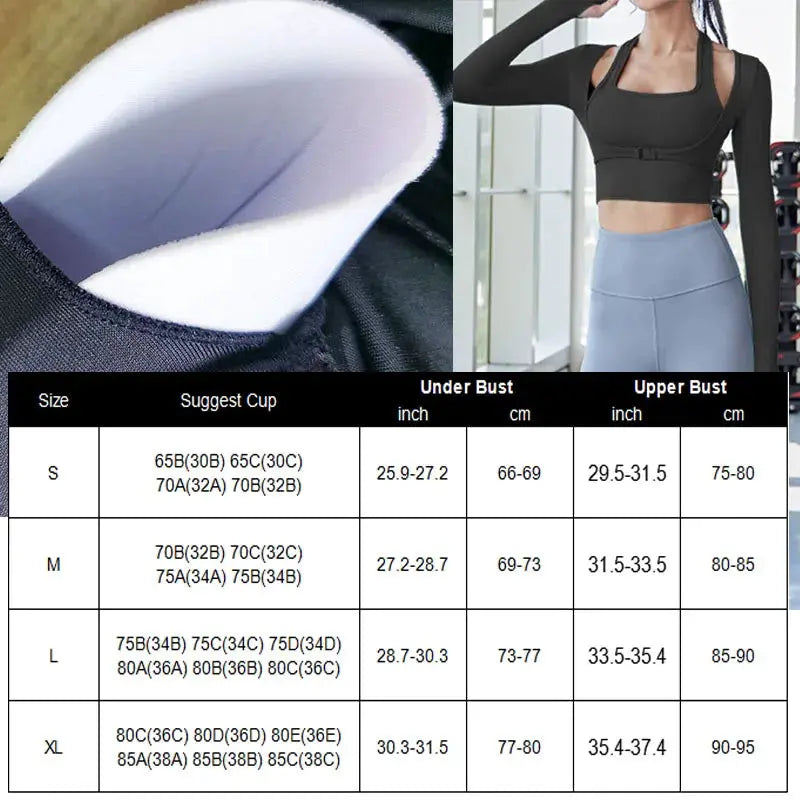 Padded Gym Shirts Long Sleeve Women Yoga Shirts  Two Pieces Fitness Tops with Under bust wired Sexy Workout Top Natalia Home Fashion    Natalia Home Fashion