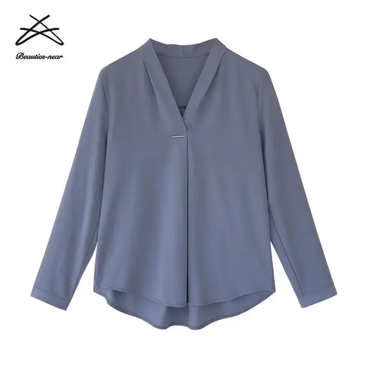 Plain ladies' blouses chiffon tops casual shirts women v neck office formal business lady blouse My Store