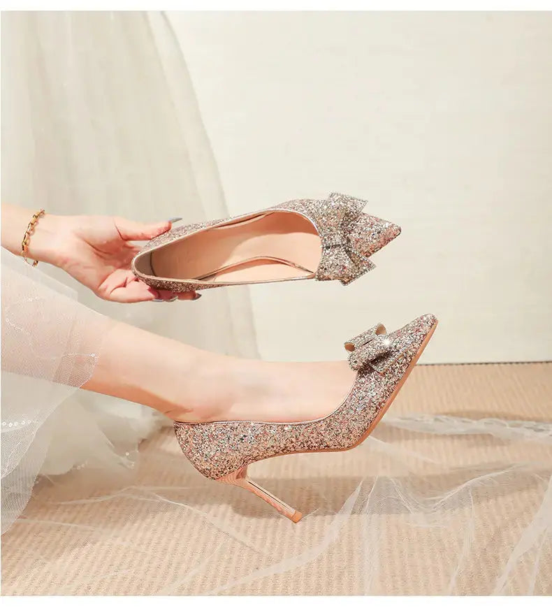 Pointed Toe Sequins Fine Heeled High Heels Elegant Sexy Ladies Sandals Wedding Shoes Banquet Shoes Women's Shoes My Store