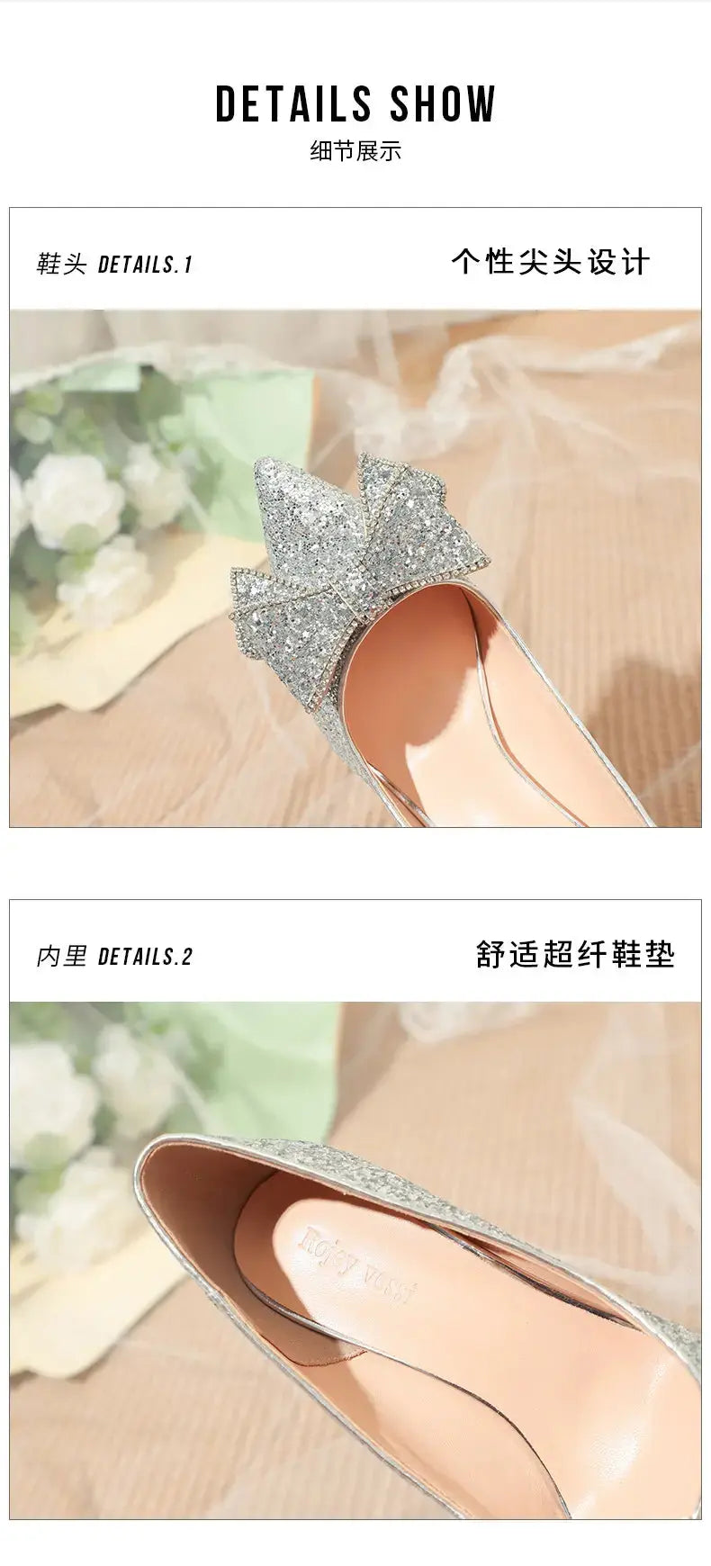 Pointed Toe Sequins Fine Heeled High Heels Elegant Sexy Ladies Sandals Wedding Shoes Banquet Shoes Women's Shoes My Store