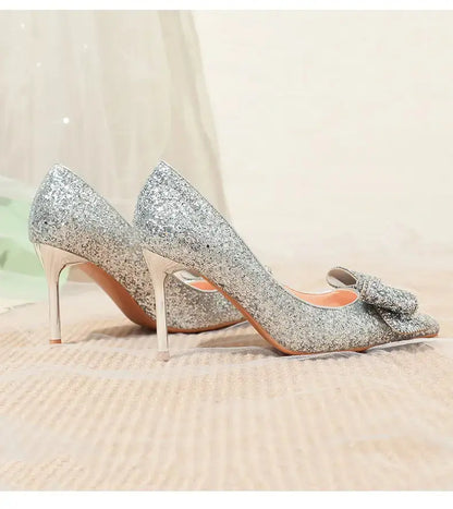 Pointed Toe Sequins Fine Heeled High Heels Elegant Sexy Ladies Sandals Wedding Shoes Banquet Shoes Women's Shoes My Store