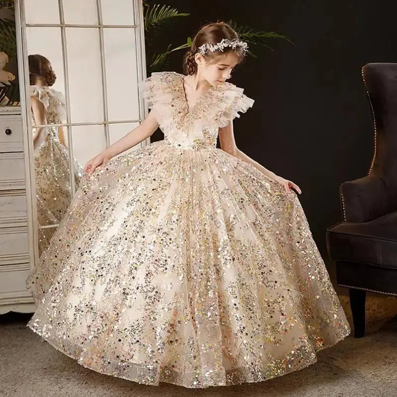 Princess Dress For Girls Kids Sequined Long Frock Children Catwalk Formal Evening Gown Teenagers Pageant Natalia Home Fashion    Natalia Home Fashion